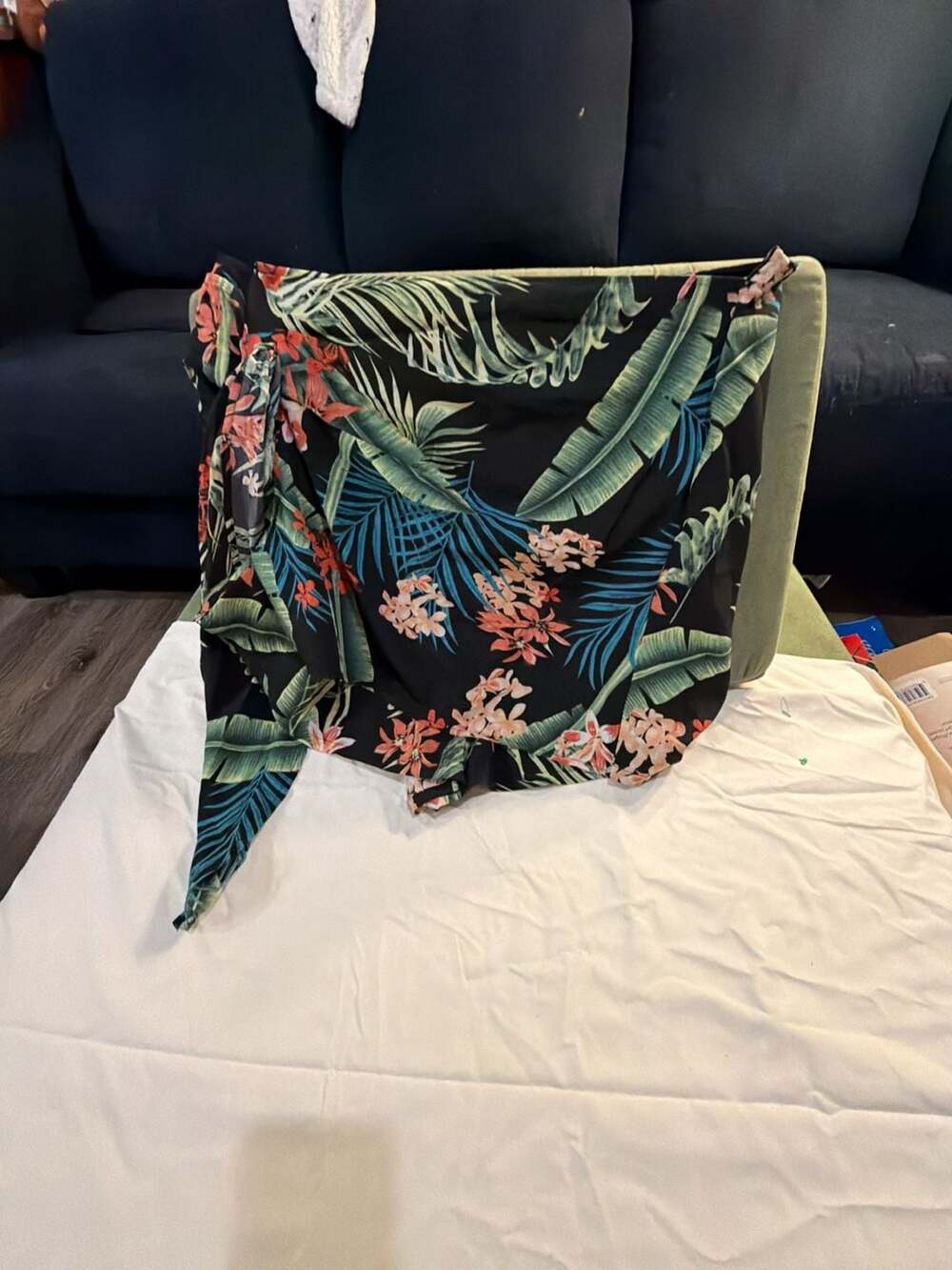 SHEIN Curve Tropical Floral Swim Sarong Skirt Size 3XL Black